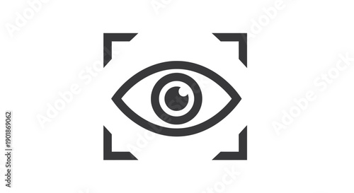 Eye icon with focus frame, representing vision, observation, and digital scanning technology.