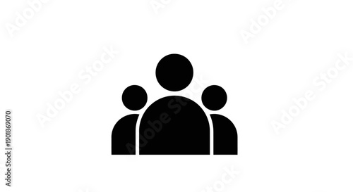 A simple black silhouette icon representing a group of three people, symbolizing community, users, or a team.