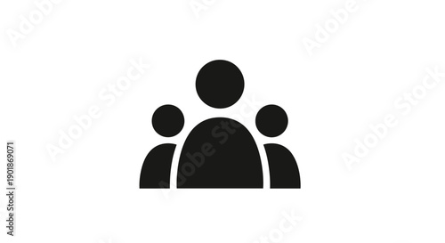 Black silhouette icon of three people representing a group, team, or community.