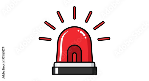 A bright red emergency siren light with radiating lines indicating illumination, set against a white background.