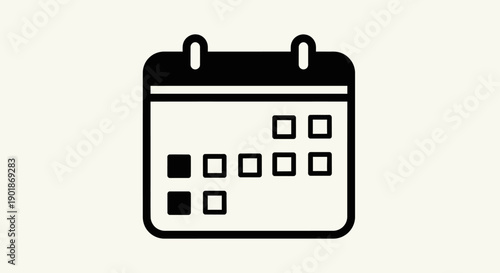 A simple black and white calendar icon showing days for scheduling and planning.