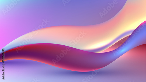 abstract 3d wave background with glossy purple pink and gold liquid gradient, fluid silky curves and elegant motion on soft lavender backdrop for luxury web header