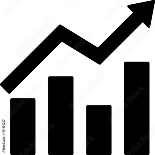 Growing bar . Business graphs and charts icon. Statistics and analytics vector icon. Statistic and data, charts diagrams, money, down or up arrow. Vector illustration