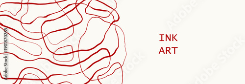 Minimal Japanese style vector banner with flowing ink brush stroke, inspired by sumi-e calligraphy, zen aesthetics and traditional Asian art.