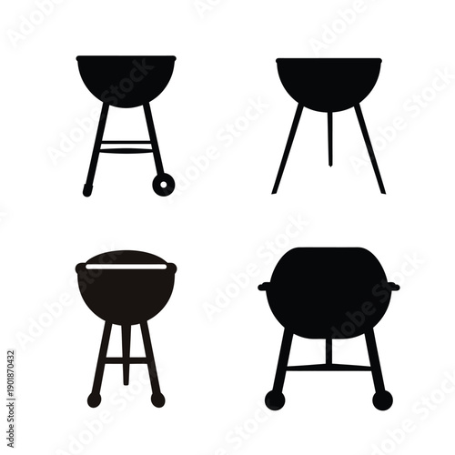Four different types of barbecue grills in silhouette view
