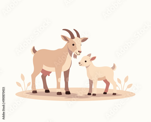 Goat and kid. Mammals Concept. Vector graphic illustration