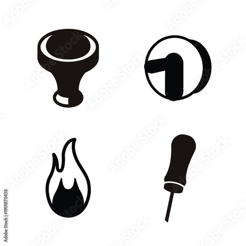 Ancient symbols representing pottery, fire, and tools from historical craftsmanship