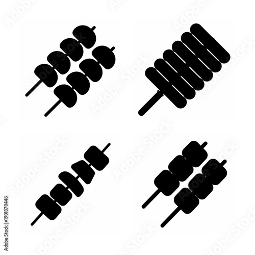 Four distinct configurations of cylindrical components with protruding pins in black and white contrast
