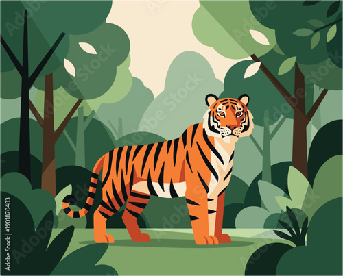 Tiger in the jungle. Mammals Concept. Vector graphic illustration