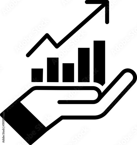 Growing bar . Business graphs and charts icon. Statistics and analytics vector icon. Statistic and data, charts diagrams, money, down or up arrow. Vector illustration