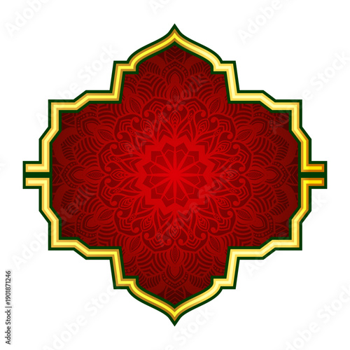 Luxury red arabic islamic text box title frame border set with ornamental illustration