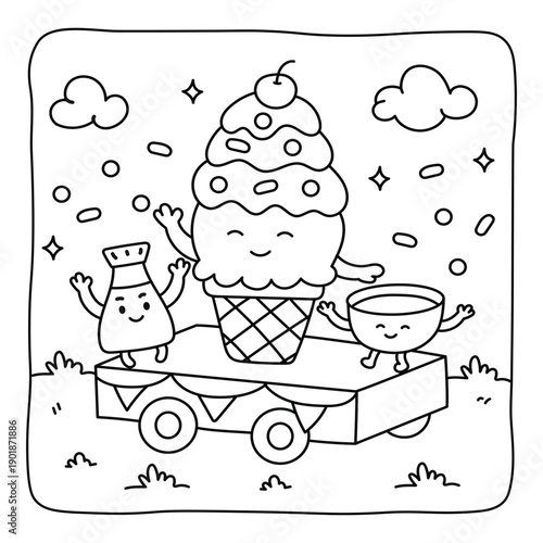Cute Kawaii Food Coloring Page for Kids – Spa Bath Time