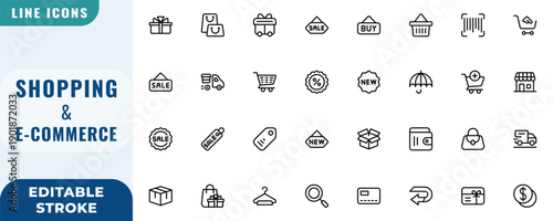 Shopping and e-commerce icon set. Editable Stroke Vector Set. Line Icon.