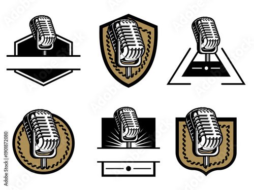 Badge Vintage Microphone Inside Emblem Shields