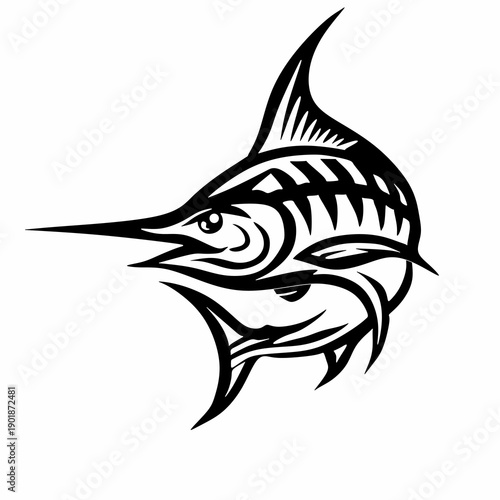 Swordfish or Blue Marlin tribal vector art. Sport fishing concept illustration with sharp lines and dynamic shape