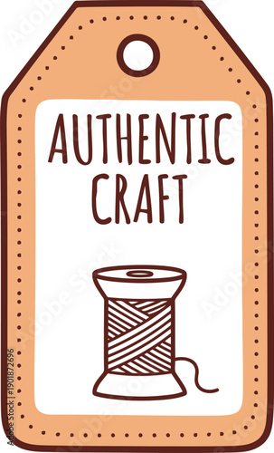 Handmade Craft Label Tag with Spool Illustration for Authentic Sewing and DIY Projects