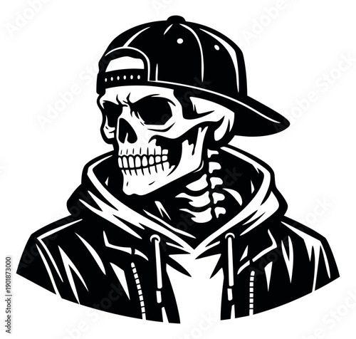Bold illustration of a skeleton depicting street fashion for edgy apparel