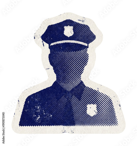 Police officer silhouette standing paper sticker cutout.