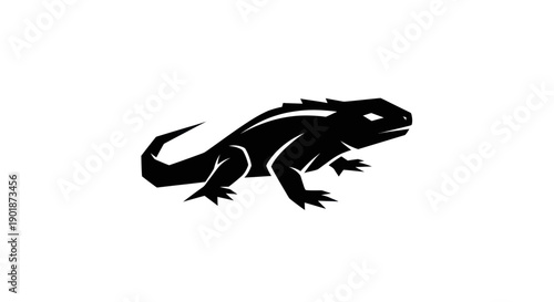 Black lizard silhouette on white background