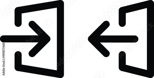 Entrance and exit door icons with arrows indicating direction for entry and exit actions, common symbols for navigation and access control