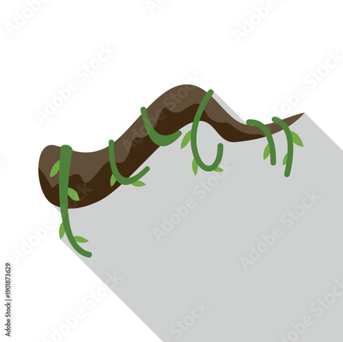 Cartoon tree branch with green climbing liana vines and long shadow
