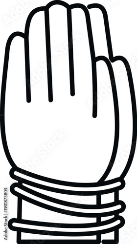 Hand with a rope tied around the wrist, symbolizing capture and lack of freedom