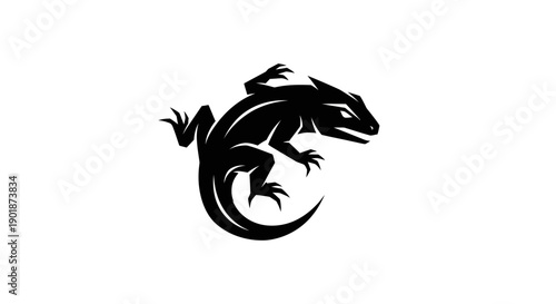 Black lizard silhouette on white background