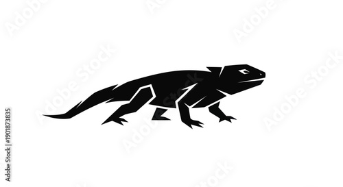 Black lizard silhouette on white background