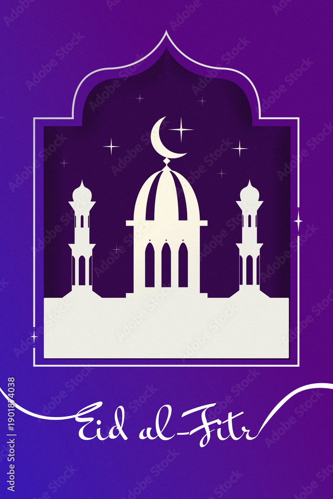 Fototapeta premium Celebration of Eid al-Fitr with a mosque design and crescent moon in the background