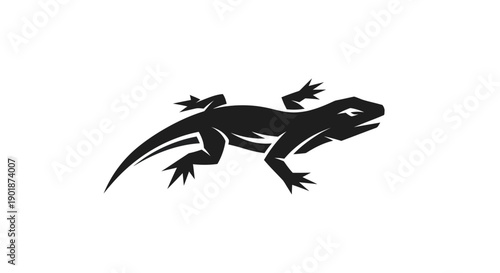 Black lizard silhouette on white background