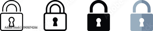 Lock icon set, closed and open padlock symbol, security and safety pictogram, data protection icon, access granted or denied, keyhole illustration, metallic 