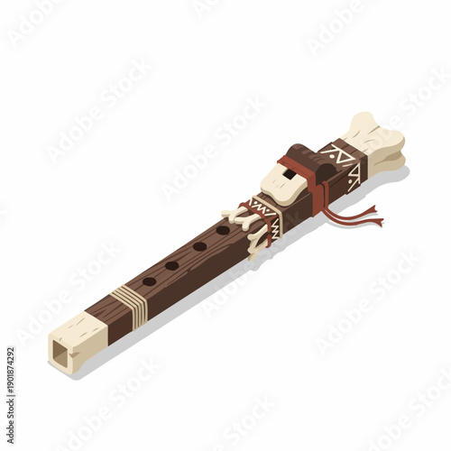 Isometric Detailed Ethnic Flute Ancient Musical Instrument Cultural Object