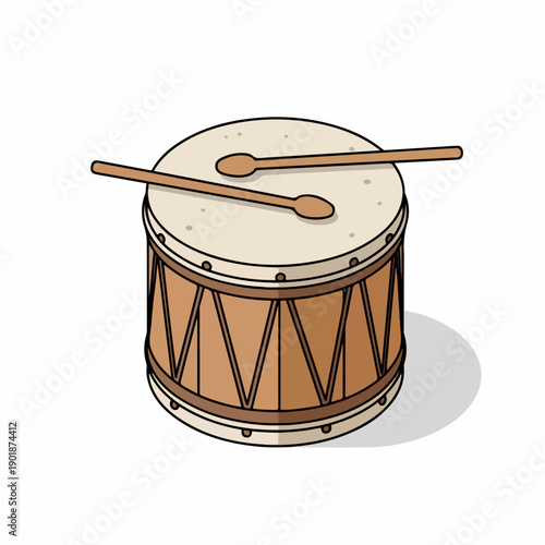 Handdrawn Traditional Drum with Sticks Percussion Instrument Music Illustration