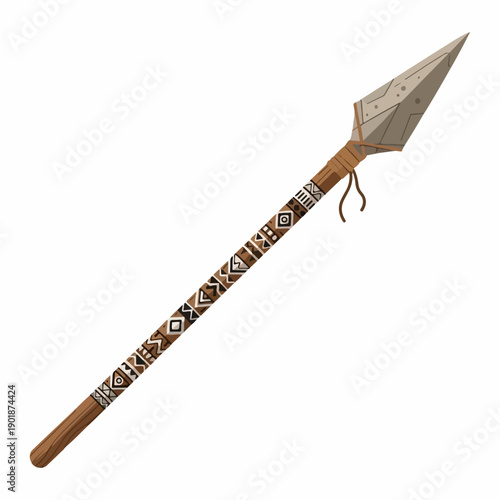 Detailed Handcrafted Spear Weapon with Ancient Tribal Decorations Illustration
