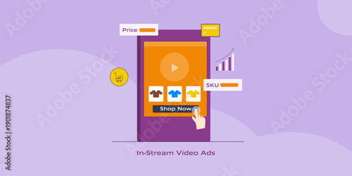 Customer triggers show now button, in-stream video ad purchase, video ecommerce feed on mobile screen.