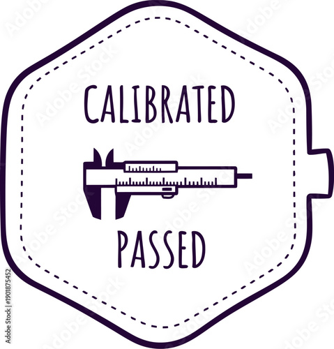 Calibrated Passed Badge with Caliper Icon – Quality Control Certification Vector Illustration