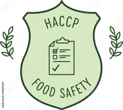 HACCP Food Safety Certification Badge Icon with Checklist and Laurel Branches for Quality Assurance