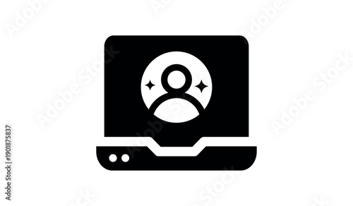 Laptop with User Account solid fill icon.New Vector icon collection.