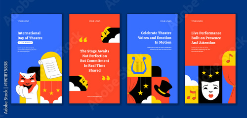 Flat Cartoon Hand Drawn World Theatre Day Social Media Stories Illustration Background