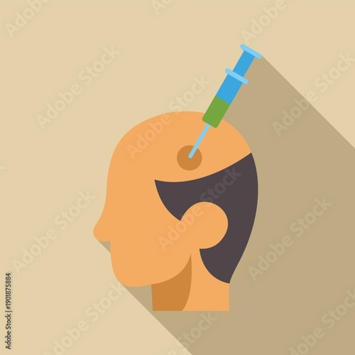 Syringe injecting fluid into a human head, representing brainwashing or influence