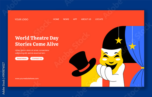 Social Media Landing Page World Theatre Day Flat Cartoon Hand Drawn Illustration