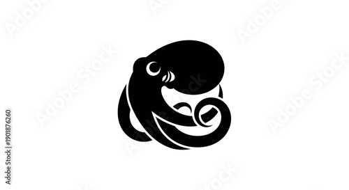 Black octopus graphic on white background