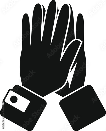 Black silhouette of two hands performing a clapping gesture on a white background