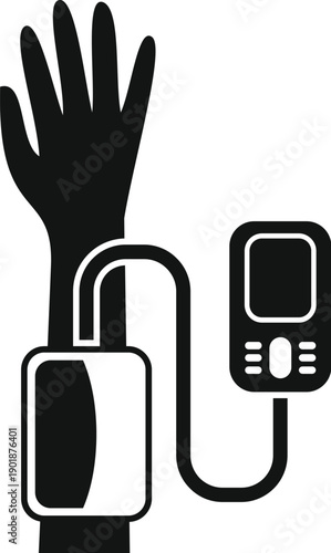 Arm with a blood pressure cuff and digital monitor for health measurement