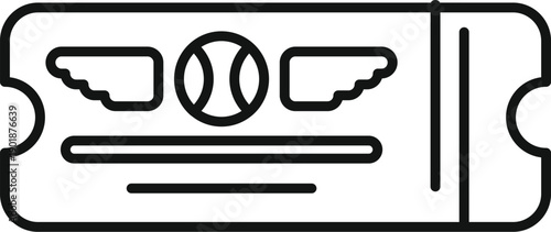 Outline icon representing a baseball event ticket with wings