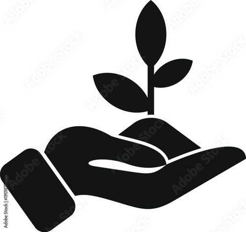 Hand nurturing small plant sprout, symbolizing growth, environment, and new life