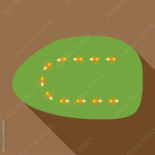 Ants forming a line on a green patch demonstrating cooperation and following