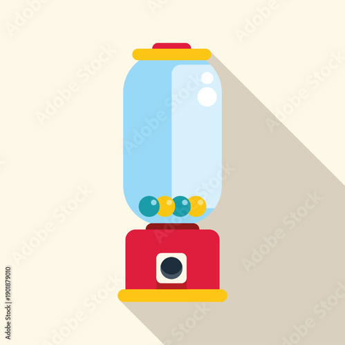 Classic gumball machine holding colorful candy in a flat design illustration