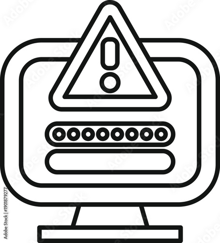 Computer monitor showing a login form with a password field, an incorrect entry and a warning sign