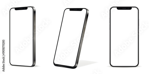 Smartphone with blank screen mockup. Realistic mobile phone isolated on white background